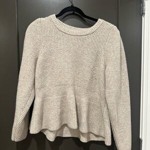 Madewell Cream Crew Neck Sweater with Peplum Detail